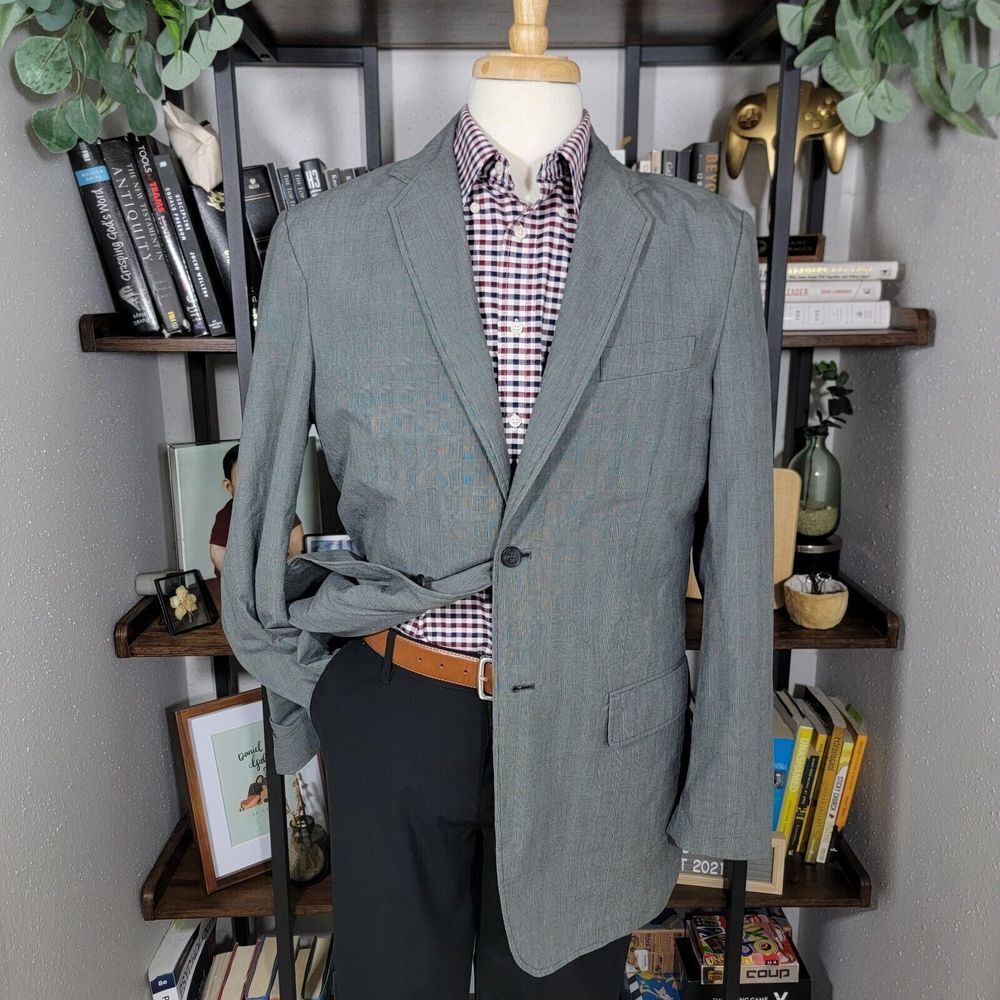 Express Men's Sport Coat Blazer Two Button Gray Plaid Cotton‎ Size 42L
